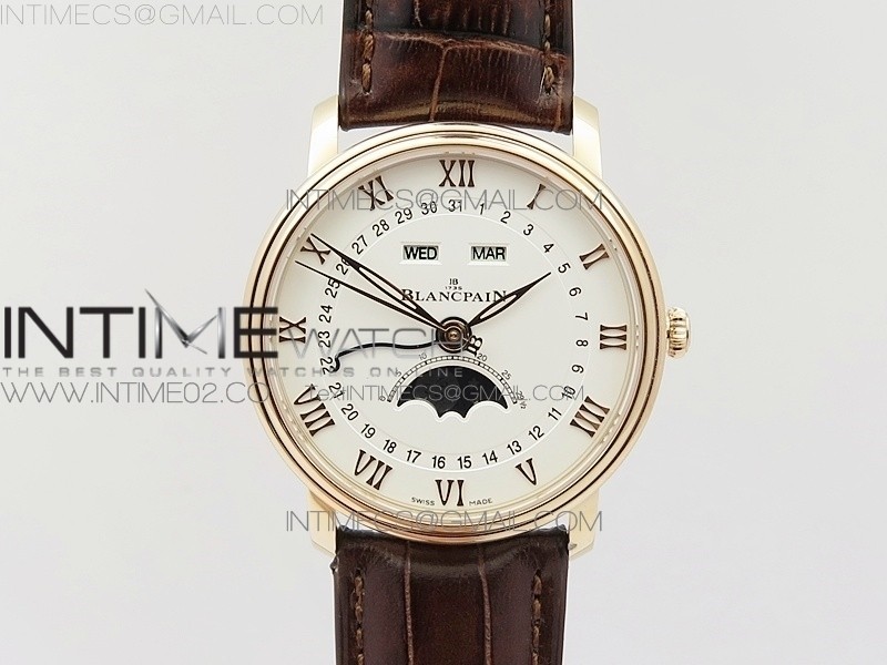 Villeret 6654 RG Complicated Function OMF 11 Best Edition White Dial on Brown Leather Strap A6654