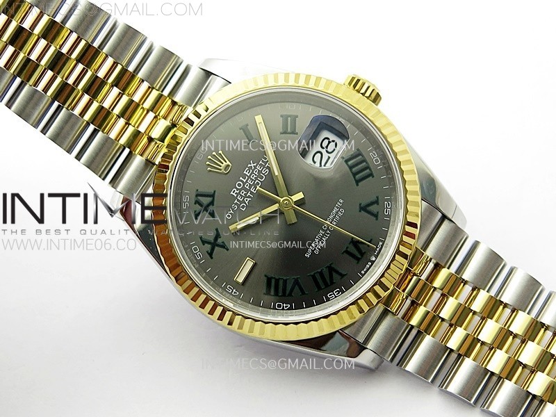 DateJust 36 SS 126233 904L SSYG VSF 11 Best Edition Gray Dial Green Roman Markers on Jubilee Bracelet VS3235