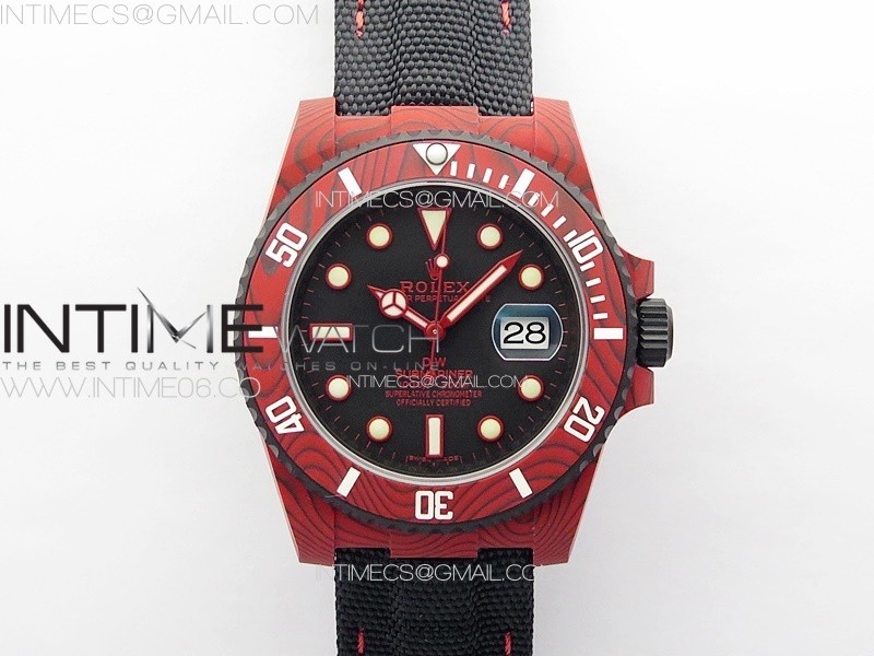 Submariner DIW Red Carbon VSF 11 Best Edition Black Dial on Black Nylon Strap VS3135