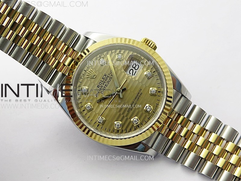 DateJust 36 SS 126233 904L SSYG VSF 11 Best Edition Gold Fluted Dial Diamonds Markers on Jubilee Bracelet VS3235