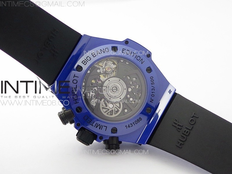 HUBLOT BIG BANG UNICO BLUE CERAMIC ZF 11 BEST EDITION SKELETON DIAL ON BLUE GUMMY STRAP A1280