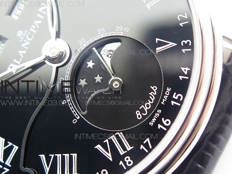 Villeret Quantième Complet 8 Jours SS Complicated Function OMF 11 Best Edition Black Dial on Black Leather Strap A6639