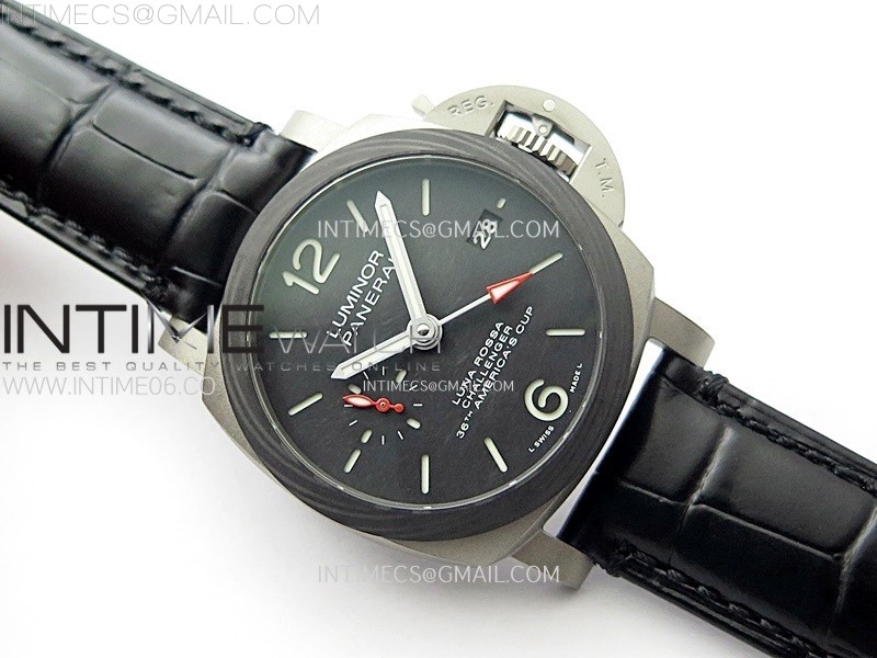 PAM1096 W LUMINOR GMT 42MM TITANIUM VSF 11 BEST EDITION BLACK DIAL ON BLACK LEATHER STRAP P.9011 SUPER CLONE