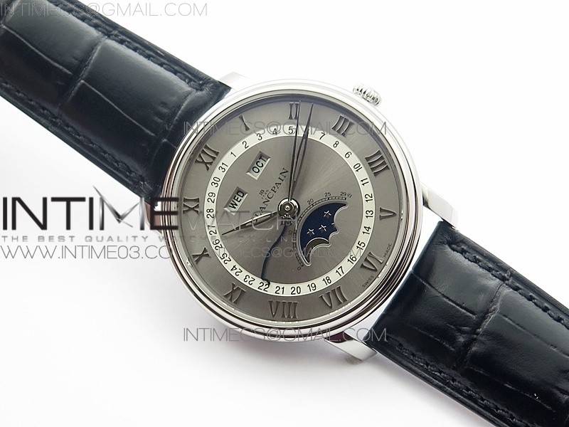 Villeret 6654 SS Complicated Function OMF V2 11 Best Edition Gray Dial (White Datewheel) on Black Leather Strap A6654