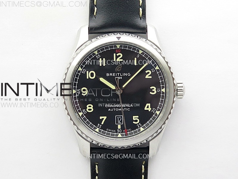 Navitimer8 A17314 SS TF 11 Best Edition Black dial On Black Leather Strap A2824