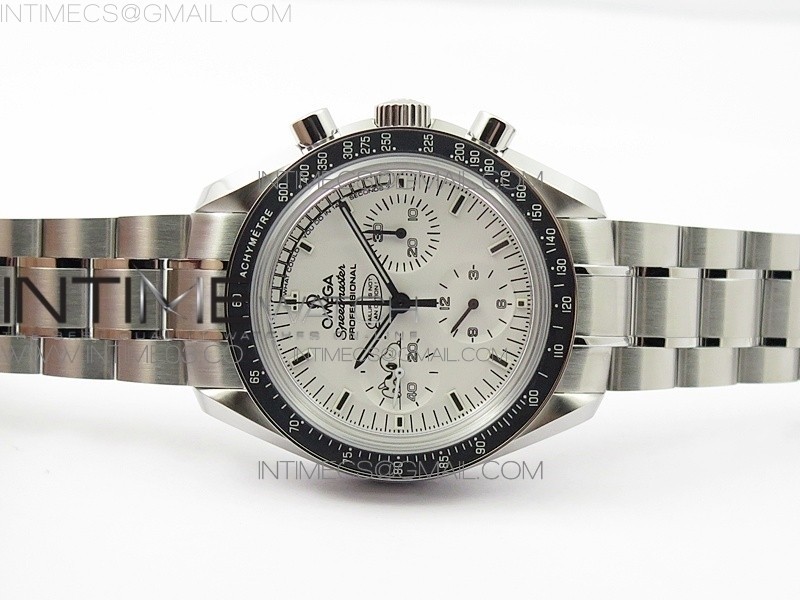 Speedmaster SS Snoopy OMF Best Edition White Dial on SS Bracelet Manual Winding Chrono Movement