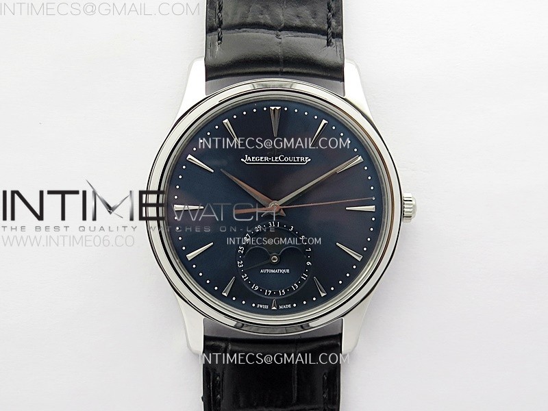 MASTER ULTRA THIN MOON 1368420 SS ZF 11 BEST EDITION BLUE DIAL ON BLACK LEATHER STRAP V3 SA925 SUPER CLONE