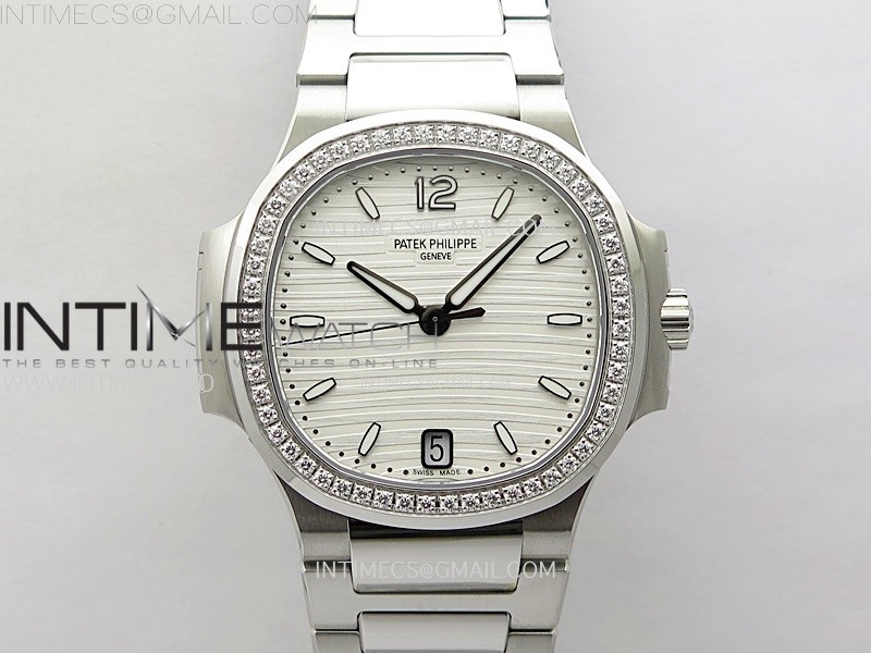 NAUTILUS 7118 NEW VERSION LADIES DIAMONDS BEZEL PPF 11 BEST EDITION WHITE DIAL ON SS BRACELET A324 SUPER CLONE