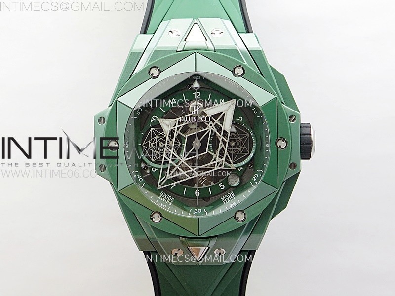 BIG BANG SANG BLEU II GREEN CERAMIC BBF BEST EDITION ON GREEN RUBBER STRAP A1240