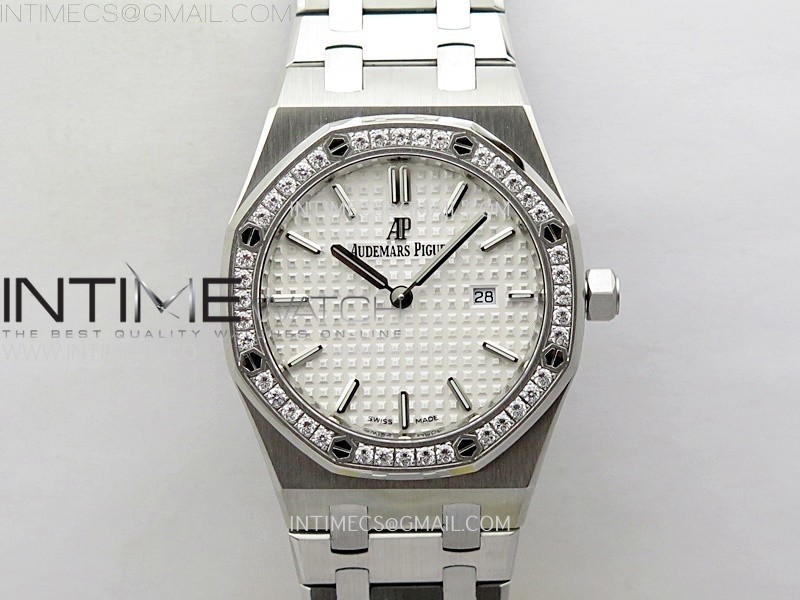 Lady Royal Oak 33mm 67651 Diamonds SS ZF 11 Best Edition White Textured Dial on SS Bracelet RONDA Quartz