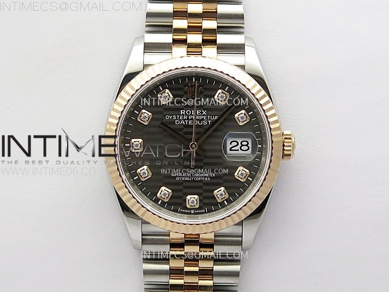 DateJust 36 SS 126231 904L SSRG VSF 11 Best Edition Gray Fluted Dial Diamonds Markers on Jubilee Bracelet VS3235