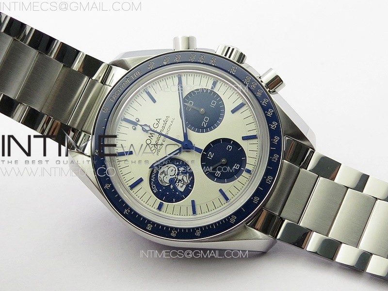 Speedmaster SS Blue Snoopy OMF 11 Best Edition White Dial on New SS Bracelet Manual Winding Chrono Movement