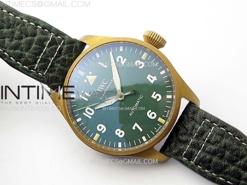 BIG PILOT IW329702 BRONZE M+F 11 BEST EDITION GREEN DIAL ON BROWN LEATHER STRAP SEIKO 8N-24