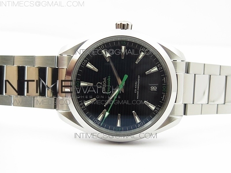 AQUA TERRA 150M MASTER CHRONOMETERS VSF 11 BEST EDITION BLACK DIAL GREEN SECOND HAND ON SS BRACELET A8900 SUPER CLONE