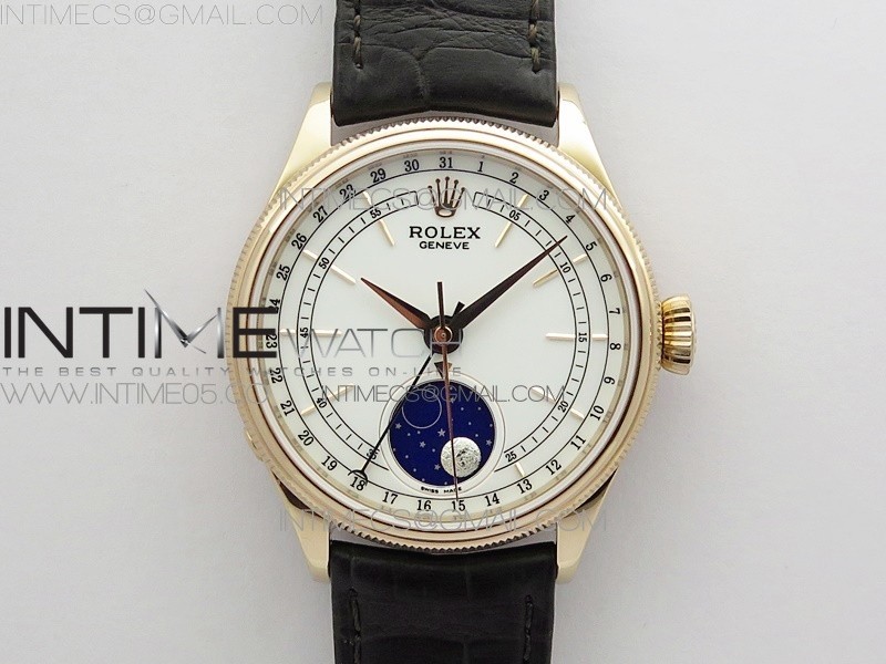 Cellini 50535 Moonphase RG GMF Best Edition White Dial on Brown Leather Strap A3195