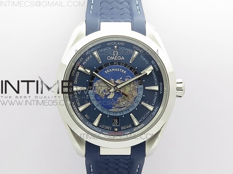 AQUA TERRA 150M 43MM 24 VSF 11 BEST EDITION BLUE DIAL ON BLUE RUBBER STRAP A8938 SUPER CLONE