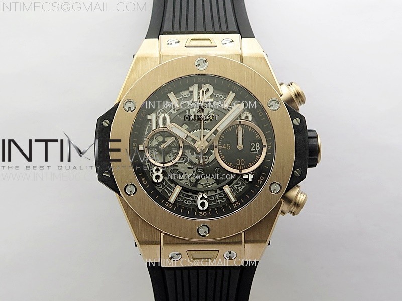 HUBLOT BIG BANG UNICO 42MM RG BBF 11 BEST EDITION BLACK SKELETON DIAL ON BLACK RUBBER STRAP A1280