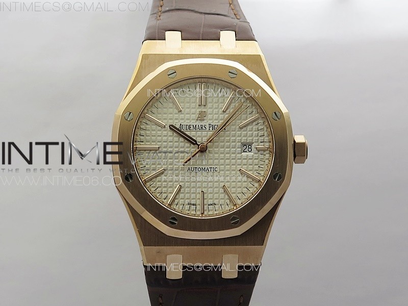 Royal Oak 41mm 15400 RG APSF 1:1 Best Edition White Textured Dial on Brown Leather Strap SA3120 Super Clone V3