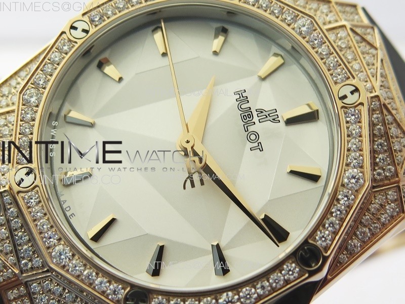 CLASSIC FUSION ORLINSKI SS FULL REAL DIAMONDS RG B50F 11 BEST EDITION WHITE FACETED DIAL ON BLACK RUBBER STRAP A2892