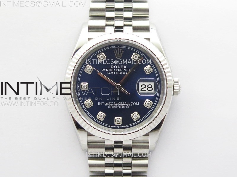 DateJust 36 SS 126234 VSF 11 Best Edition 904L Steel Blue Dial Diamonds Markers on Jubilee Bracelet VS3235