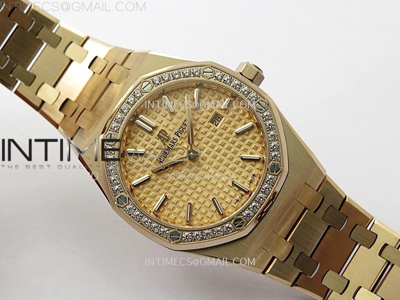 Lady Royal Oak 33mm 67651 Diamonds Bezel RG ZF 11 Best Edition RG Textured Dial on RG Bracelet RONDA Quartz