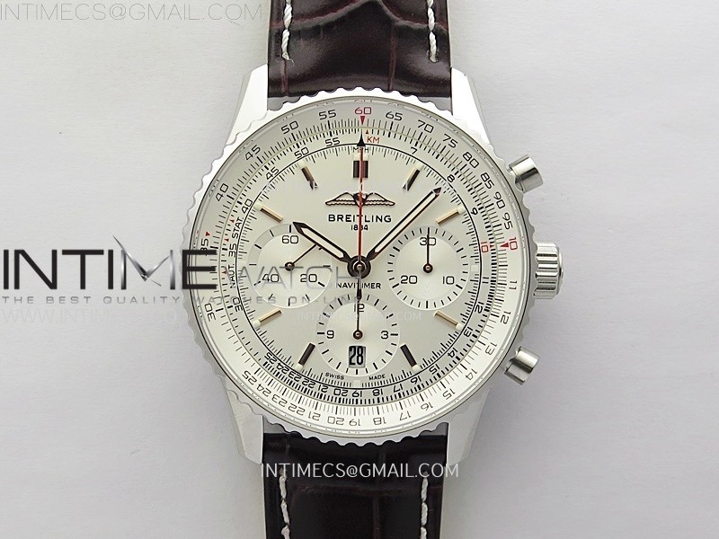 NAVITIMER B01 43MM SS BLSF 11 BEST EDITION WHITE DIAL ON BROWN LEATHER STRAP A7750