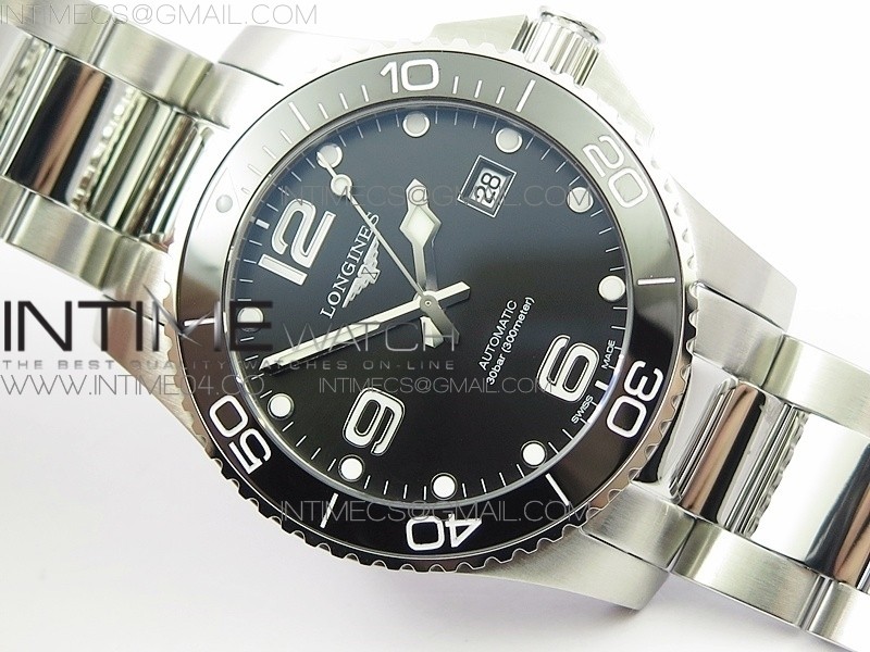 CONQUEST L3.840.4.56.6 REAL CERAMIC BEZEL SS ZF 11 BEST EDITION BLACK DIAL ON SS BRACELET A2824