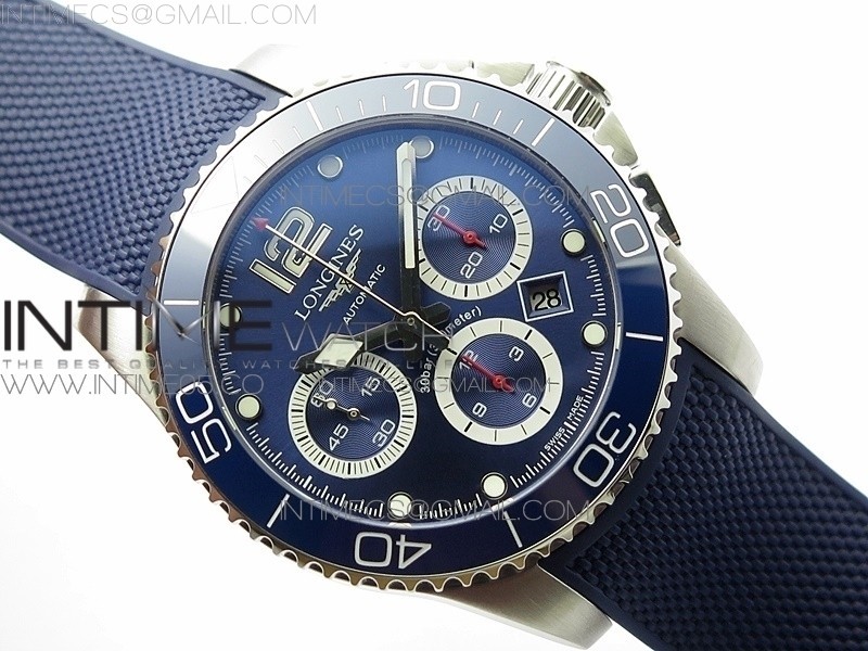 CONQUEST L3.840.4.56.6 REAL CERAMIC BEZEL SS ACF 11 BEST EDITION BLUE DIAL ON RUBBER STRAP A7750