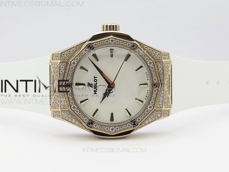 CLASSIC FUSION ORLINSKI RG FULL DIAMONDS APSF 11 BEST EDTION WHITE FACETED DIAL ON WHITE RUBBER STRAP A2892