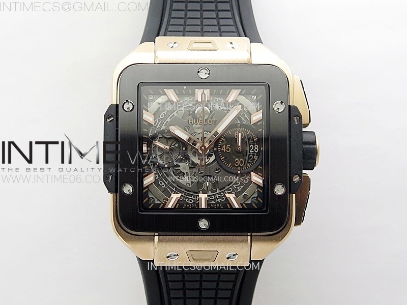 SQUARE BANG UNICO 42MM RGCERAMIC BBF 11 BEST EDITION SKELETON DIAL ON BLACK RUBBER STRAP A1280