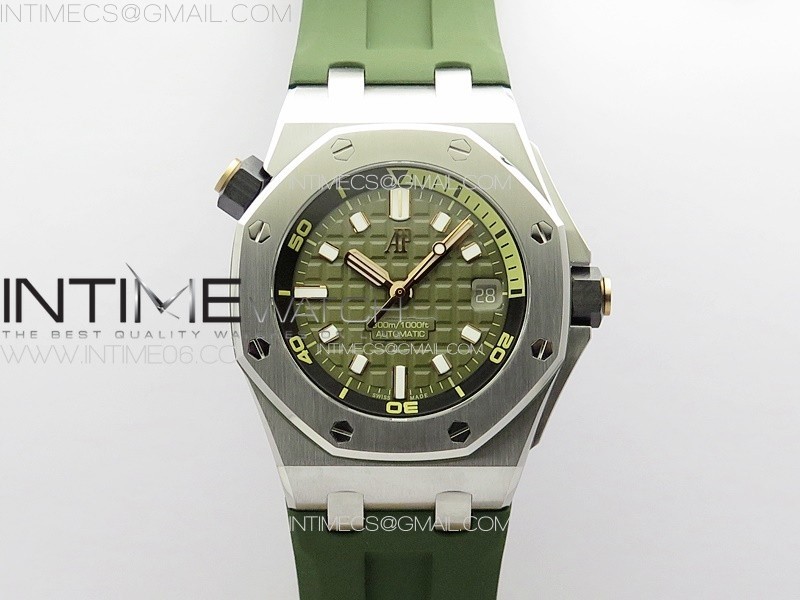 Royal Oak Offshore Diver 15720 ZF 11 Best Edition Green Dial on Green Rubber Strap A4308