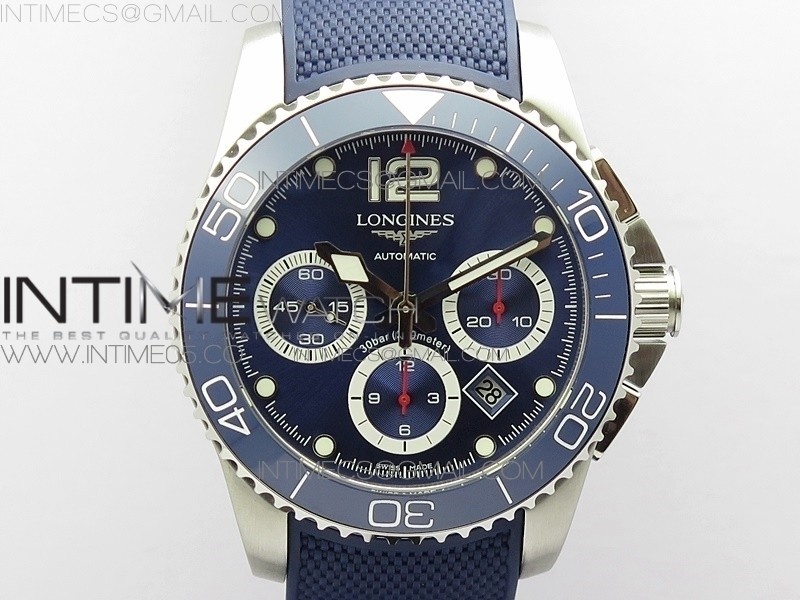 CONQUEST L3.840.4.56.6 REAL CERAMIC BEZEL SS ACF 11 BEST EDITION BLUE DIAL ON RUBBER STRAP A7750