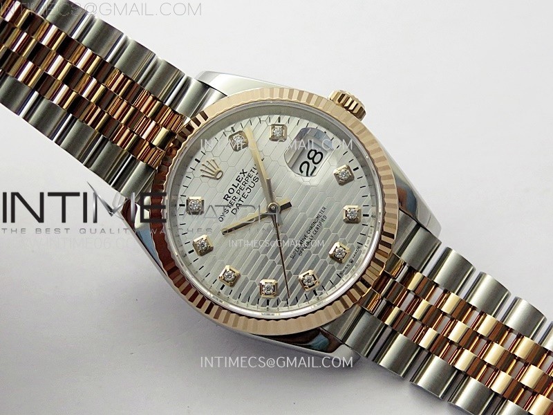 DateJust 36 SS 126231 904L SSRG VSF 11 Best Edition Silver Fluted Dial Diamonds Markers on Jubilee Bracelet VS3235