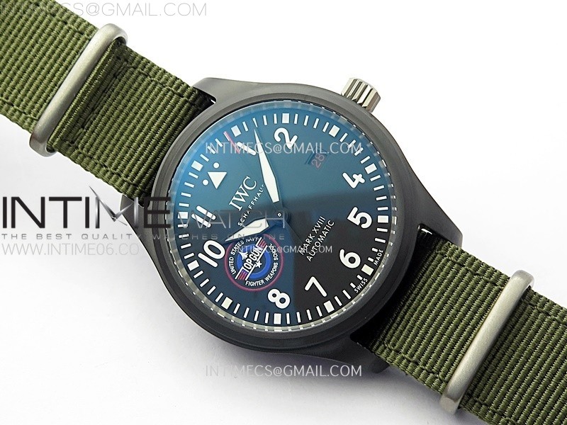 MARK XVIII TOP GUN SFTI BLACK CERAMIC IW324712 ZF 11 BEST EDITION ON GREEN NYLON STRAP A32111