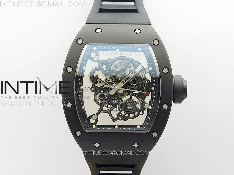 RM055 Black Ceramic BBR Best Edition Skeleton Dial on Black Rubber Strap Clone RMUL2 V2