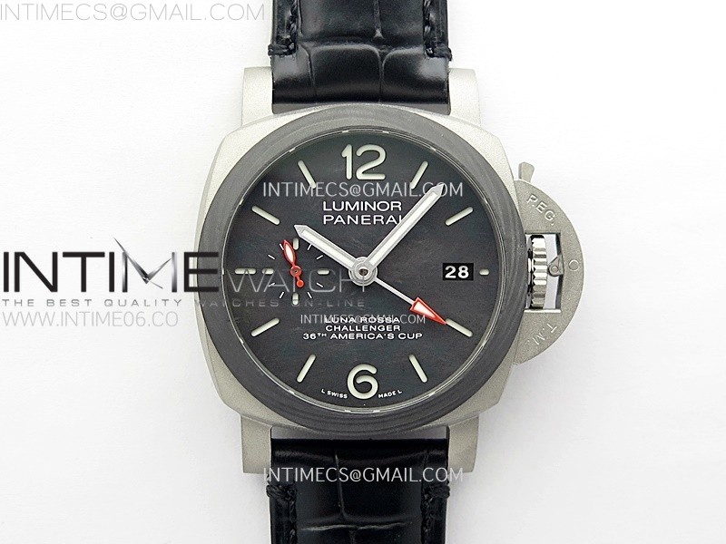 PAM1096 W LUMINOR GMT 42MM TITANIUM VSF 11 BEST EDITION BLACK DIAL ON BLACK LEATHER STRAP P.9011 SUPER CLONE