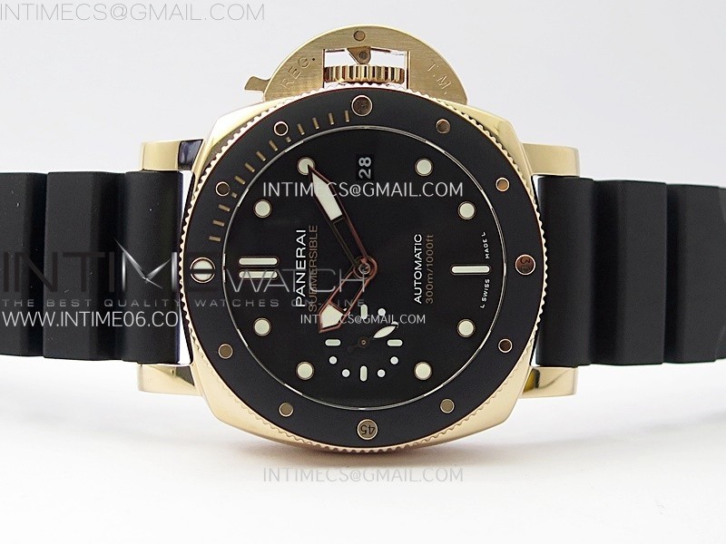 PAM 2164 LUMINOR SUBMERSIBLE 42MM RG VSF 11 BEST EDITION ON BLACK RUBBER STRAP ASIAN P900