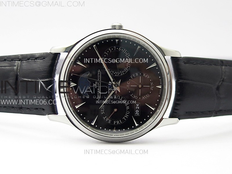 MASTER ULTRA THIN PERPETUAL CALENDAR SS J FACTORY BEST EDITION BLACK DIAL ON BLACK LEATHER STRAP A868