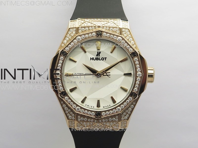 CLASSIC FUSION ORLINSKI SS FULL REAL DIAMONDS RG B50F 11 BEST EDITION WHITE FACETED DIAL ON BLACK RUBBER STRAP A2892