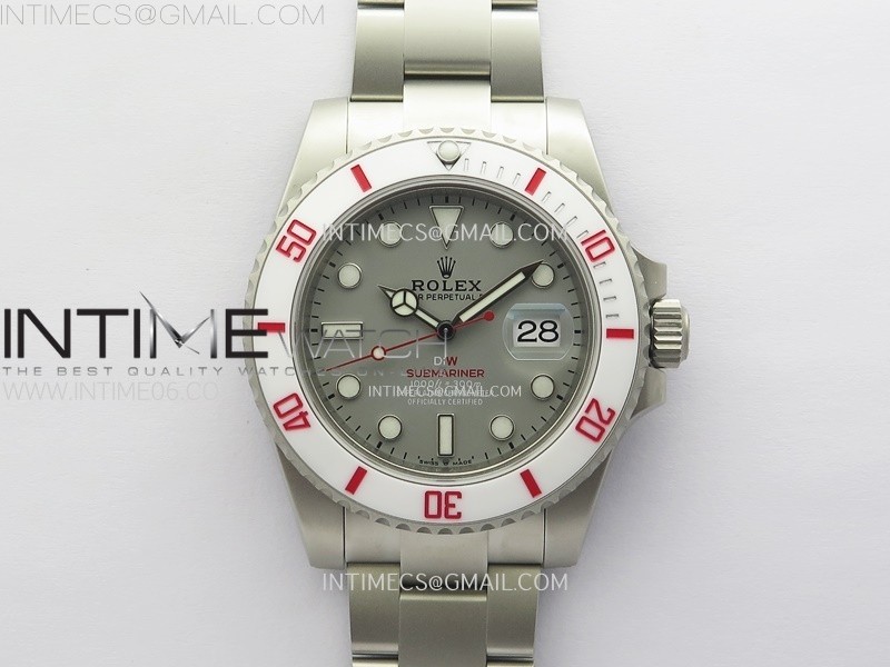 Submariner DIW Sandblasted White Ceramic Bezel VSF 11 Best Edition Gray Dial on SS Bracelet VS3135