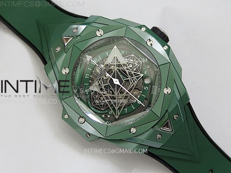 BIG BANG SANG BLEU II GREEN CERAMIC BBF BEST EDITION ON GREEN RUBBER STRAP A1240