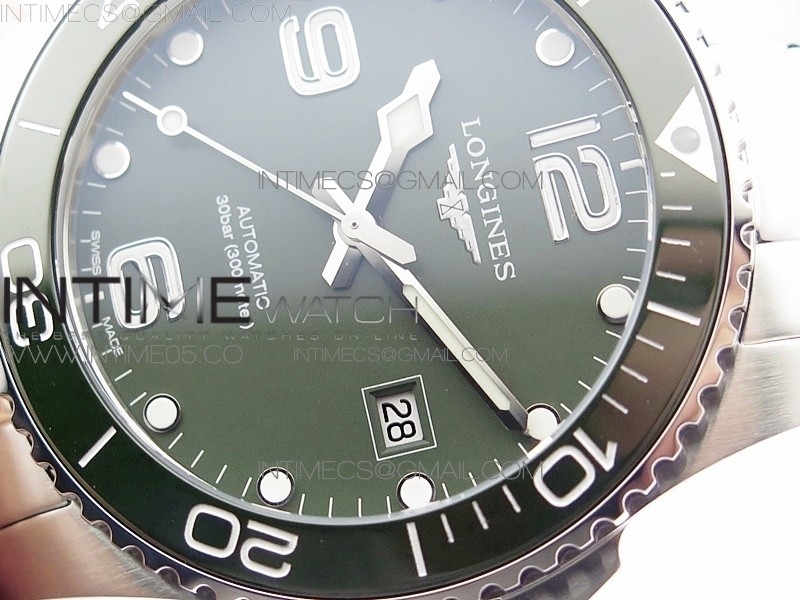 CONQUEST L3.840.4.56.6 REAL CERAMIC BEZEL SS ZF 11 BEST EDITION GREEN DIAL ON SS BRACELET A2824