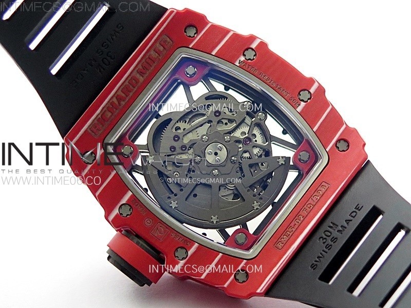 RM035-02 Real Red NTPT Carbon ZF 11 Best Edition Skeleton Dial on Black Rubber Strap V5