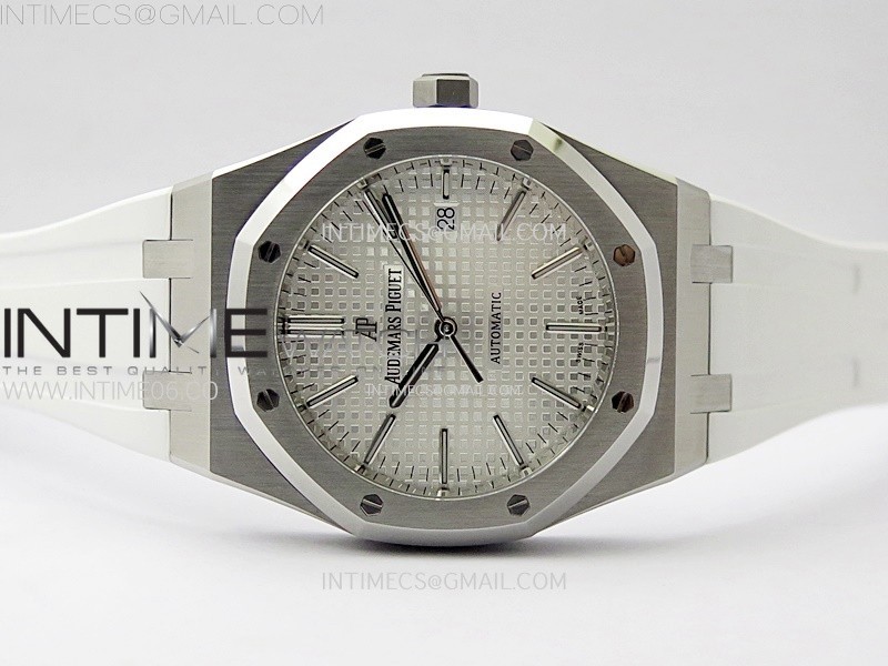 Royal Oak 41mm 15400 SS APSF 11 Best Edition White Textured Dial on Black Rubber Strap SA3120 Super Clone V3