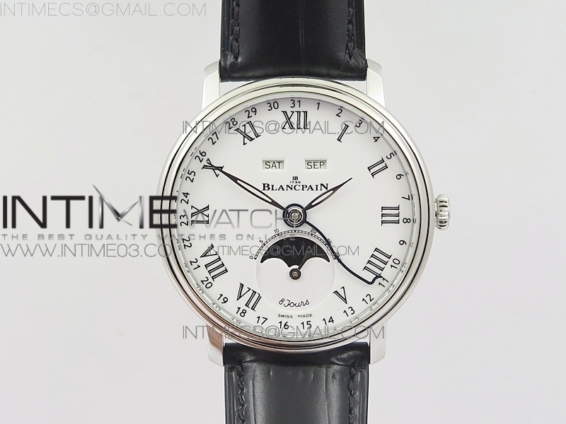 Villeret Quantième Complet 8 Jours SS Complicated Function OMF 11 Best Edition White Dial on Black Leather Strap A6639