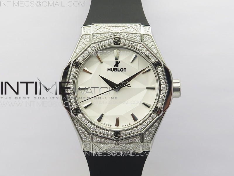 CLASSIC FUSION ORLINSKI SS FULL REAL DIAMONDS B50F 11 BEST EDITION WHITE FACETED DIAL ON BLACK RUBBER STRAP A2892