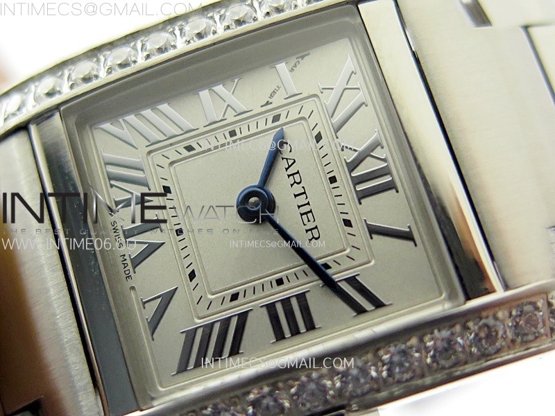 TANK FRANCAISE LADIES 21.2MM DIAMONDS BEZEL SS 8848F 11 BEST EDITION SILVER DIAL ON SS BRACELET RONDA QUARTZ