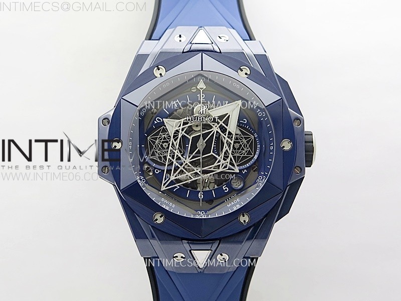 BIG BANG SANG BLEU II BLUE CERAMIC BBF BEST EDITION ON BLUE RUBBER STRAP A1240