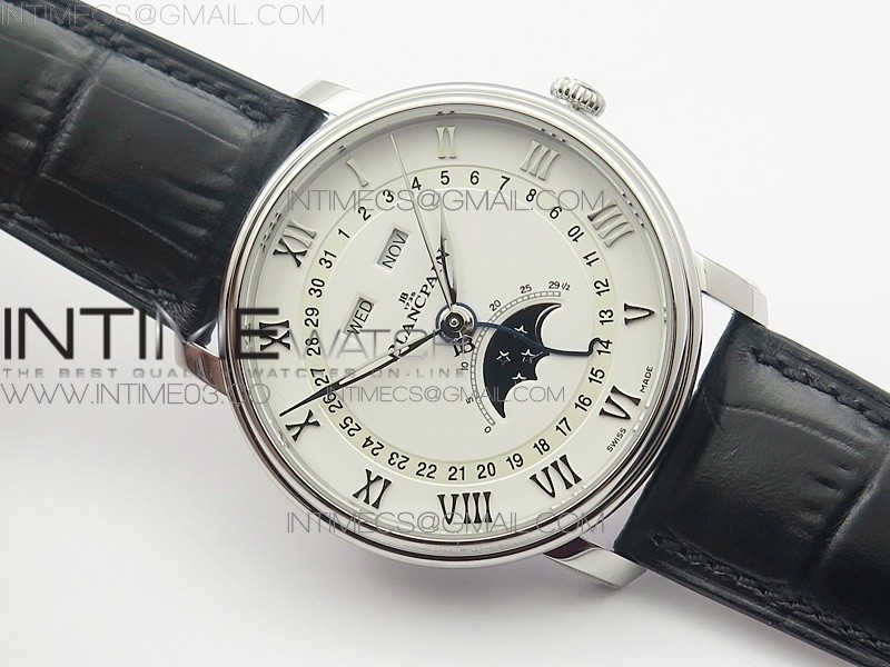 Villeret 6654 SS Complicated Function OMF V2 11 Best Edition White Dial (Cream Datewheel) on Black Leather Strap A6654