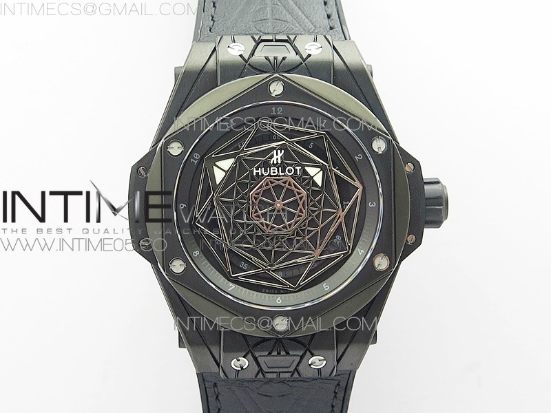 Big Bang Sang Bleu DLC Ti WWF 11 Best Edition Black Skeletonal Dial On Black Gummy Strap Asian HB1213 V2